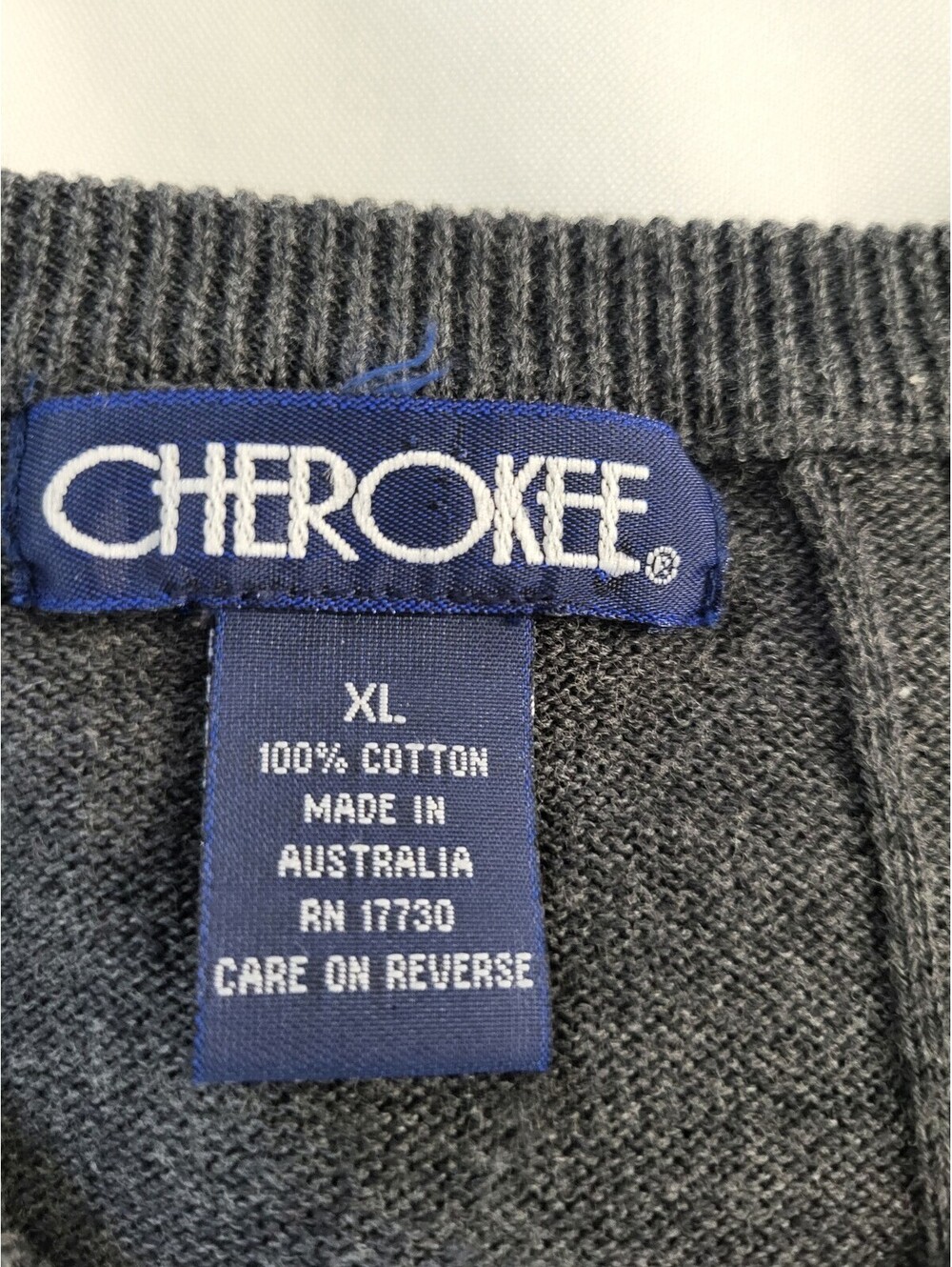 Cherokee Men's XL Gray 100% Cotton V-Neck Sweater Made in Australia